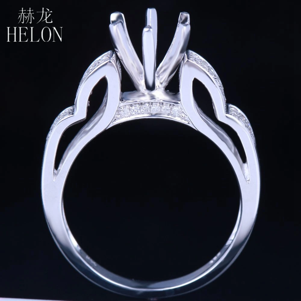 HELON 6mm Round Sterling Silver 925 White Gold Color 0.3CT Natural Diamonds Semi Mount Ring Engagement Classic Fine Jewelry | Украшения и