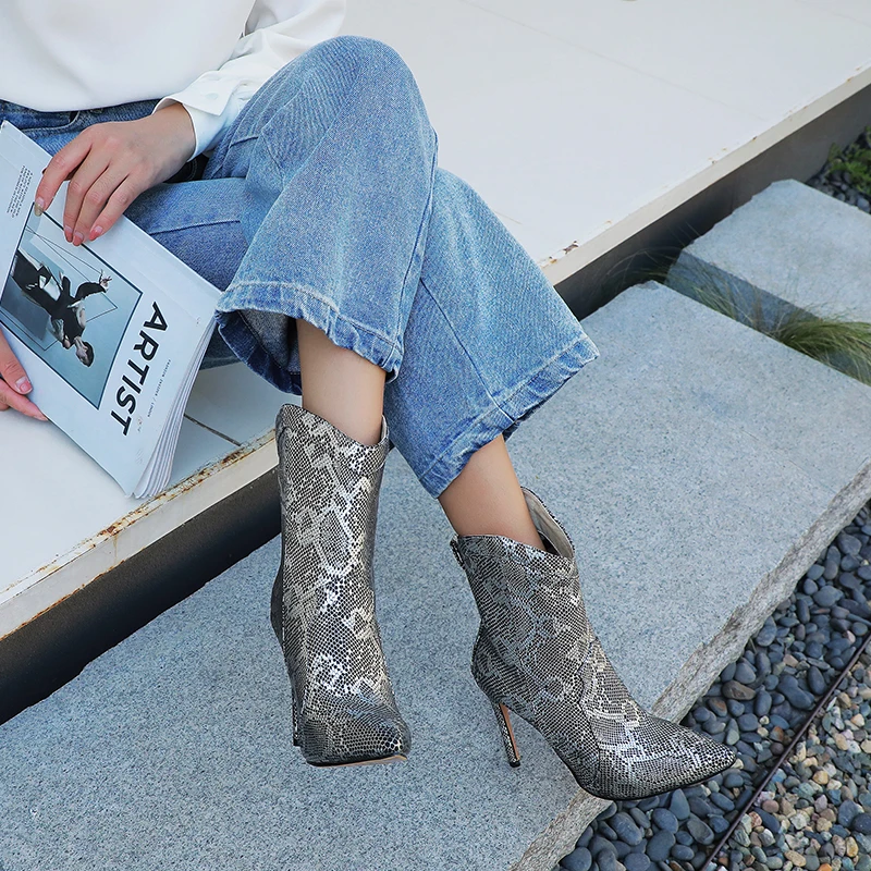 Оригинальные новые зимние женские ботильоны Intention из змеиной кожи элегантные