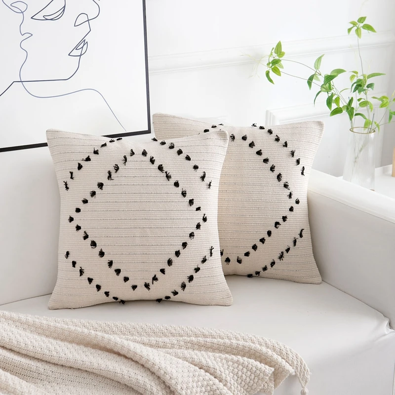

Simple Woven Cushion Cover 45X45Cm Tassel Hug Pillowcase Fashionable Nordic Home Decoration for Living Room Sofa Bedroom