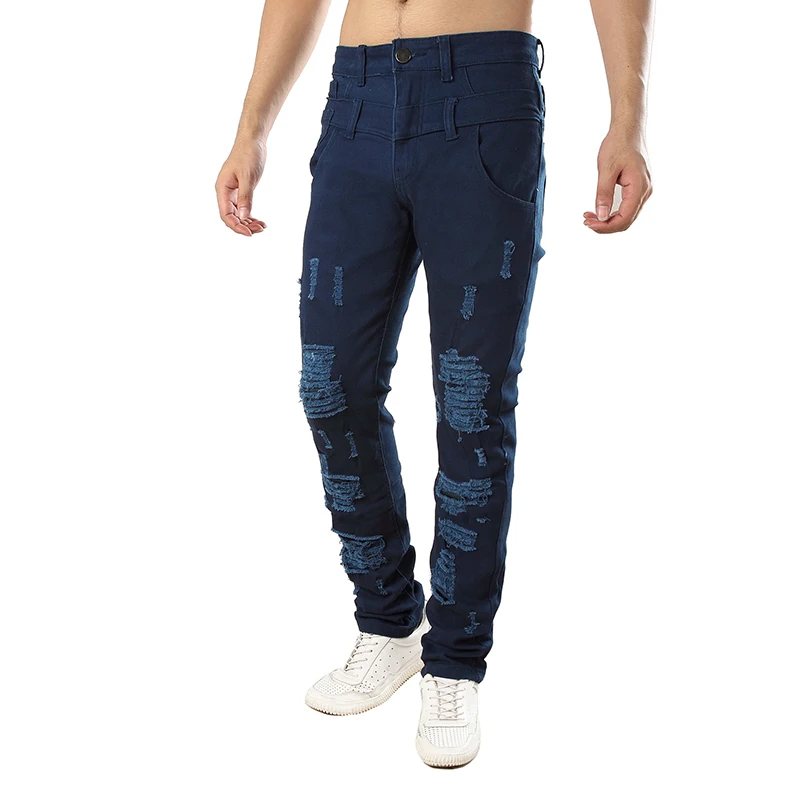 Джинсы мужские рваные прямые модные брюки из денима хлопок большие размеры |