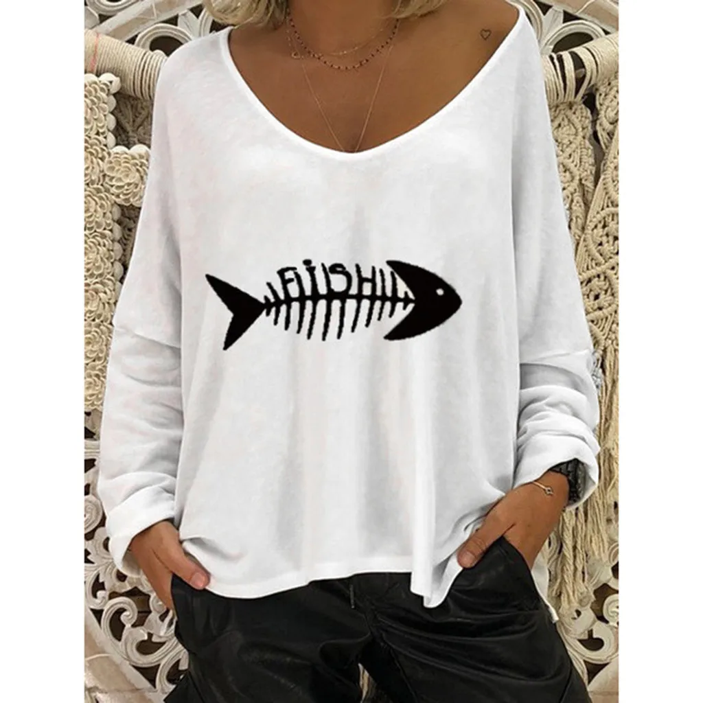 Для женщин осенняя футболка рыбья кость и принтом рубашки для мальчиков с
