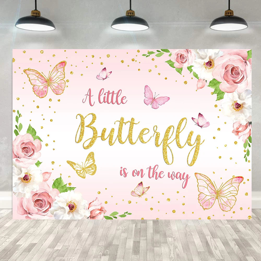 

Happy Birthday Backdrops A Little Butterfly Themed Pink Flowers Girls Party Decor Photography Backgrounds For Photo Shoot Props