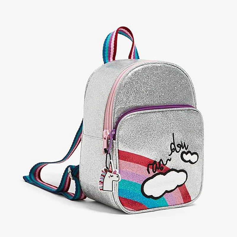 

2021 New Arrivals Women's PU Leather Bagpacks Mini Sequin Muti Band Silver Fashion High-capacity Design Simple Style Girl's Bag