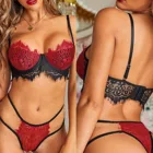 Комплект нижнего белья женский, кружевной, с подвязками