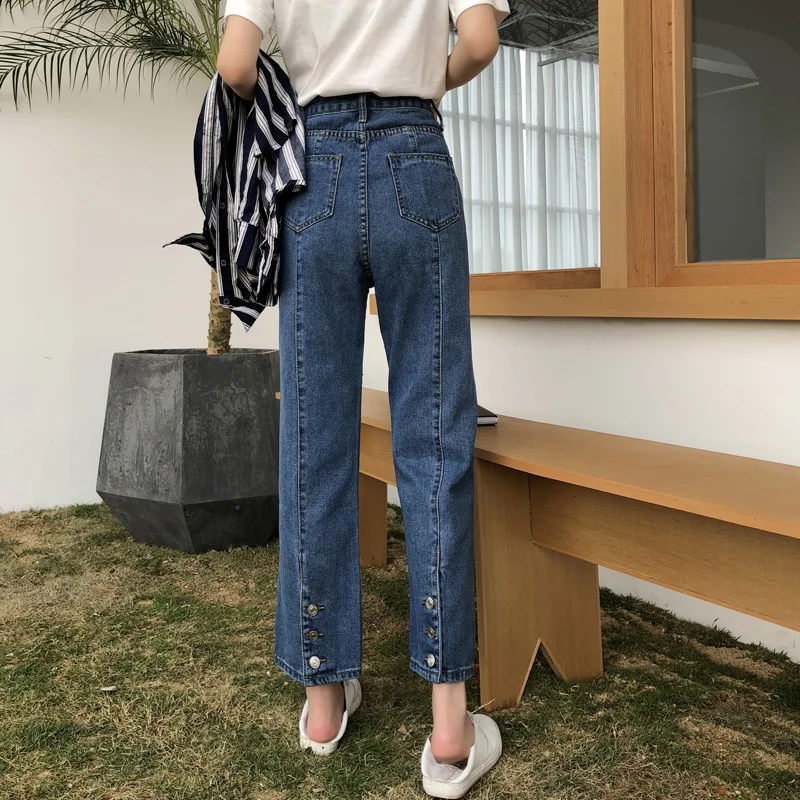 

Свободные брюки с широкими штанинами, модель 2021 года, на весну и осень, в Корейском стиле, стройнящие универсальные прямые джинсы с высокой т...