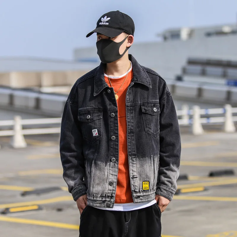 

Men Bomber Jacket Fashion Clothing Trends Streetwear Graffiti Jeans for Male Hip Hop Gradient Printed Harajuku Fit Casual Coat