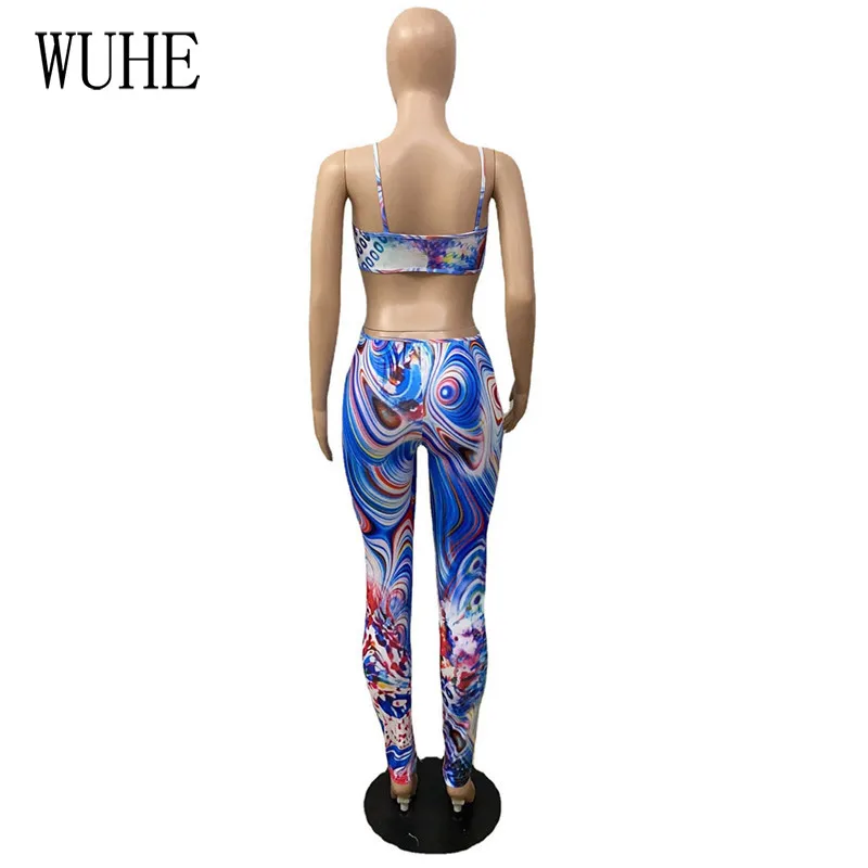 

WUHE Backless Tie Dye Print Sexy V Neck Bandage Women Jumpsuit Waist Cut Out Bodycon Night Club Party Rompers Overalls