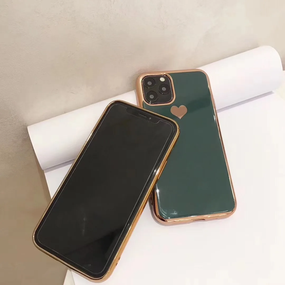 Роскошный чехол для iPhone 11 Pro Max покрытие сердце для iPhone X XS XR XS Max 7 8 Plus чехол мягкий однотонный чехол