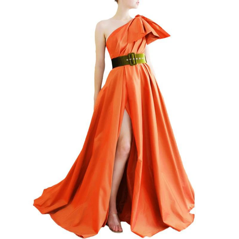 

Женское летнее платье без рукавов с одним открытым плечом, вечерние платья 2021, Платье макси с большим подолом и высокой талией, женское плат...