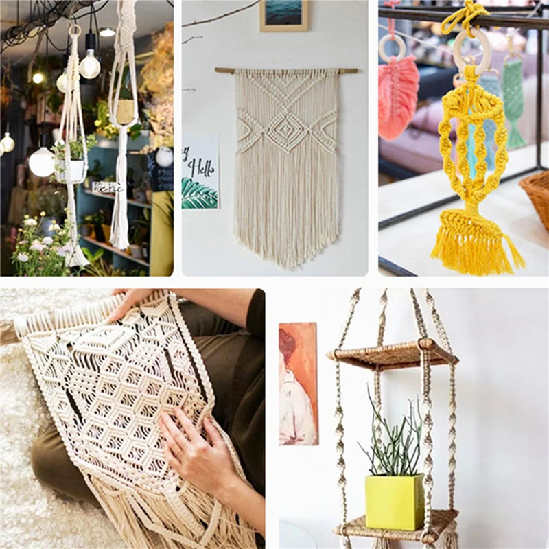 

Wooden Sticks Hoops Rings Colored Beads Macrame Kits for Macrame Plant Hanger Macrame Wall Hanging Knitting DIY Crafts