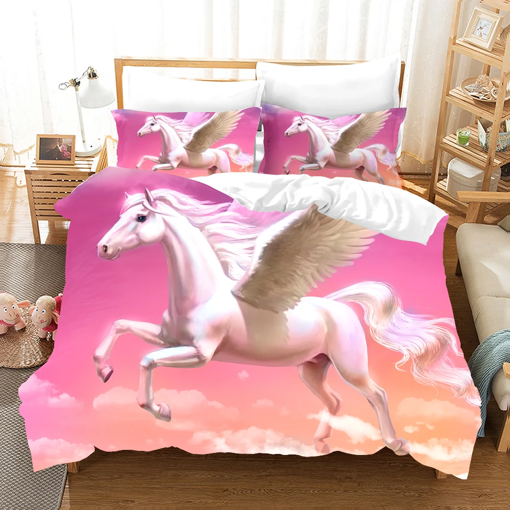 

Pink Dancing Girl Unicorn Bedding Set Kids Baby Duvet Cover With Pillowcase 2/3pcs Bedclothes Handle Bed Set Queen Size
