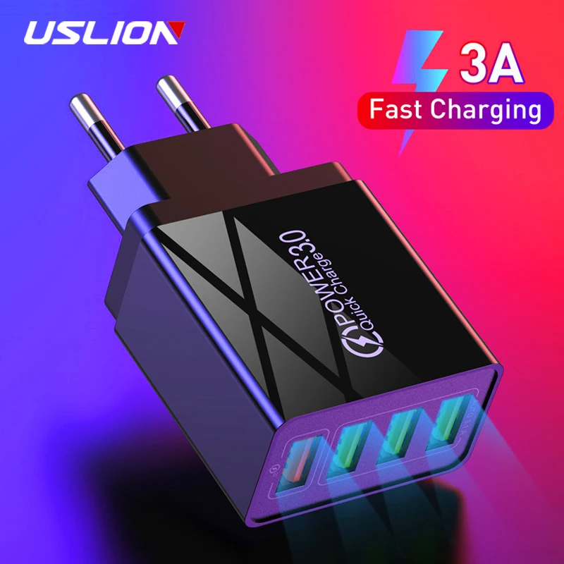 Сетевое зарядное устройство USLION с 4 портами USB 3 0 18 Вт для iPhone 11 Samsung A50 A70 A40|Зарядные