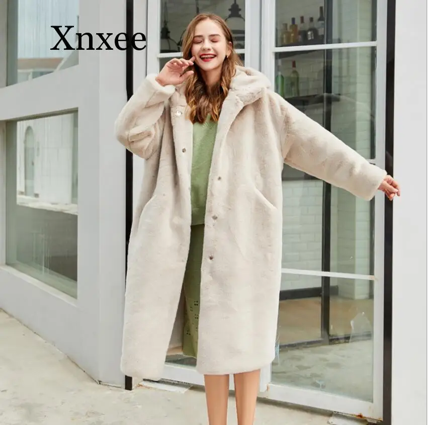 Oversized Winter Warm hooded Jacket women Thicken Long Coat Solid color Faux Fur Coat Women Casual Women Fur Faux Jacket Outwear