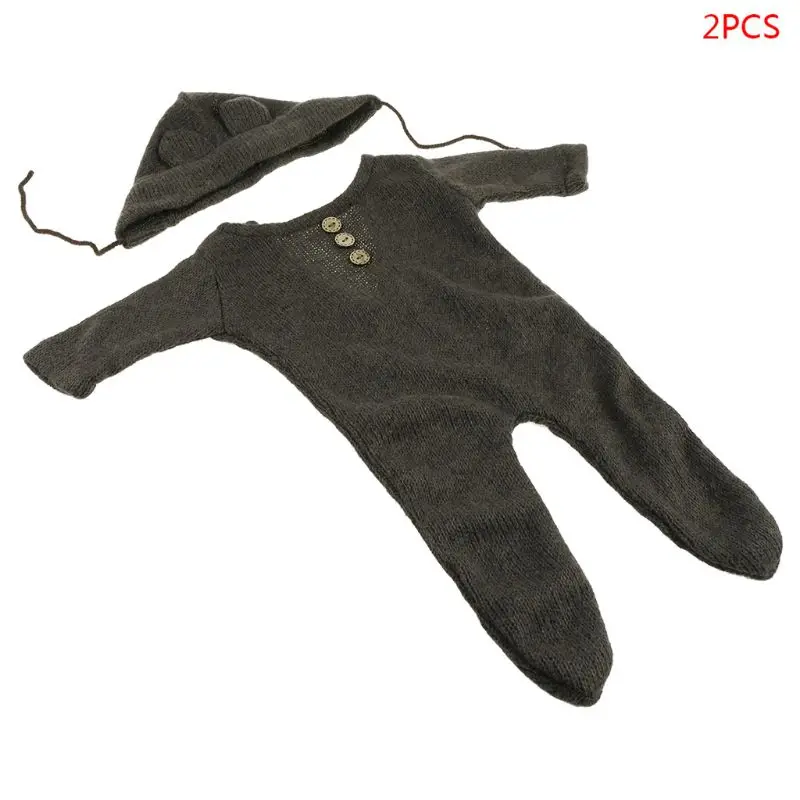 

2 Pcs/set Newborn Romper Photography Prop Baby Girls Boys Bodysuit Hat Set