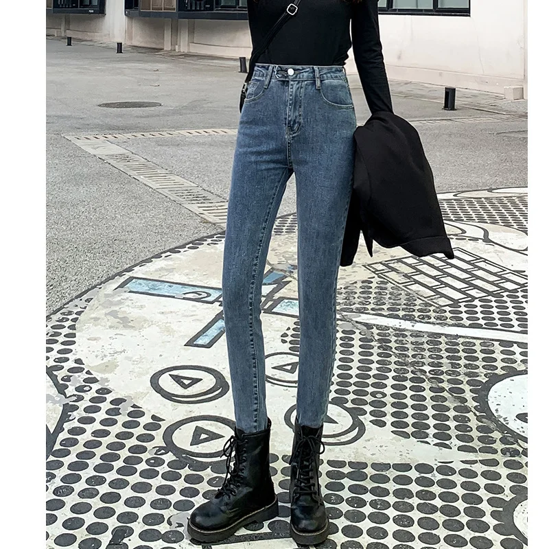 

Ladies Jeans Autumn Spring High Waist Skinny Solid Color Slim Fashion Slimming Female Casual Trousers Temperament Pencil Pants