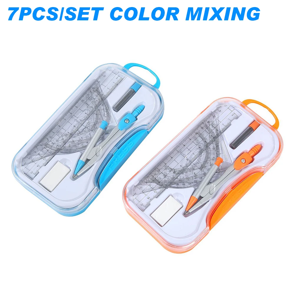 

7pcs 7 In 1 Gift School Set Drawing Eraser Portable Professional Geometry Clear Scale For Students Drafting Math