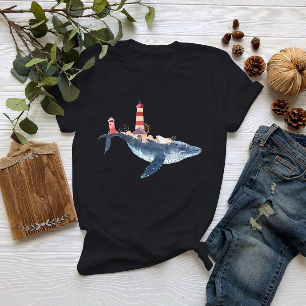 Новинка хипстерская футболка MUMOU с изображением маяков Женская свободная