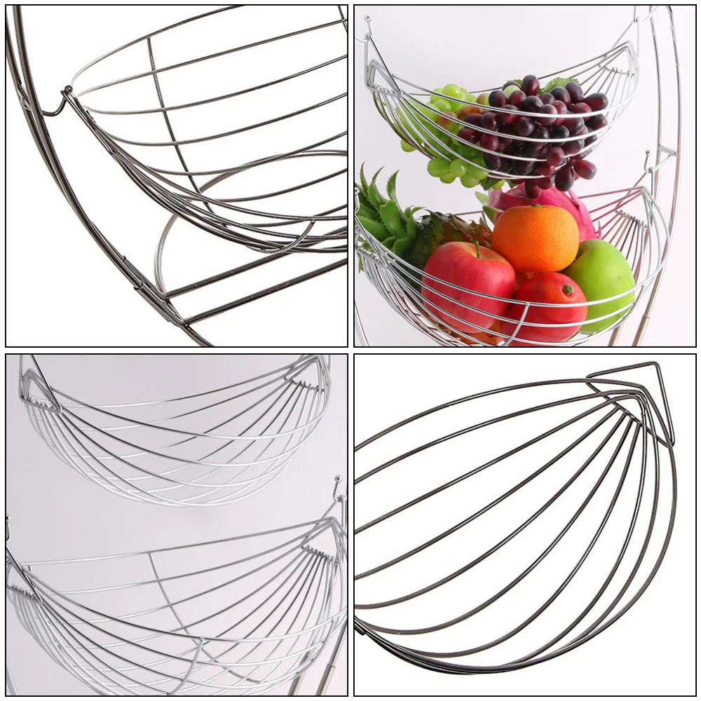 

1PC Iron Art Fruit Basket European Type Double-layer Fruit Basin (Silver)