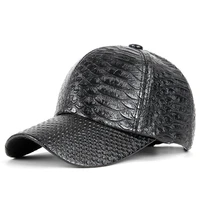 wuaumx fashion high quality pu snake leather baseball caps for men women solid black faux leather cap casual snapback wholesale