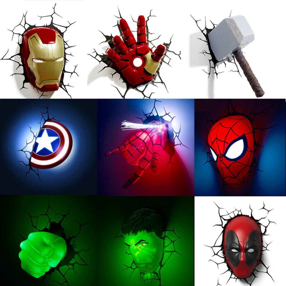 

Acecorner Captain America Iron Man Hulk 3D Creative LED Wall Lamp Avengers Marvel Night Light Boys Christmas Kids Birthday Gift