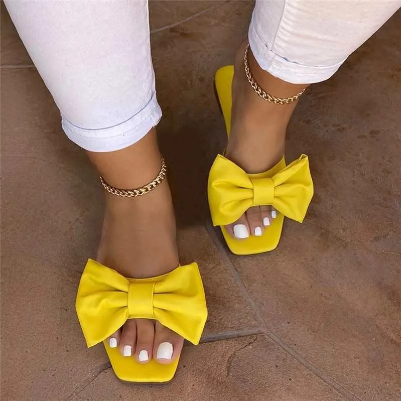 

Shoes For Girls Slippers Soft Slipers Women Butterfly-Knot Low Slides Big Size Lady Comfort 2021 Summer Flat Hoof Heels Butterfl