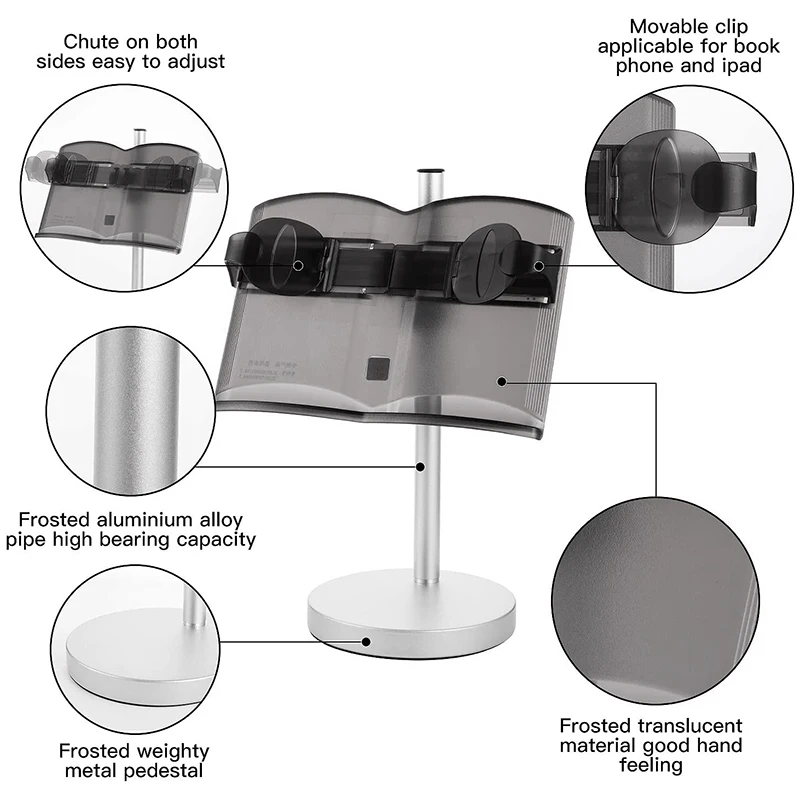 

Book Stand Adjustable Height Angle, Ergonomic Book Holder Durable Aluminum Alloy Book Rest for CookBooks, Recipes