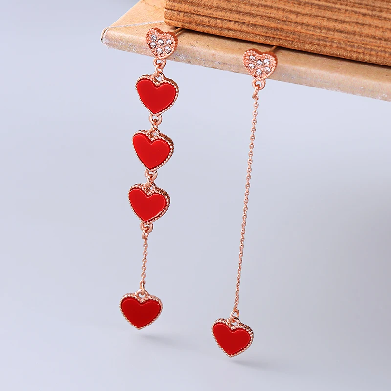 kissme Asymmetric Unique Red Acrylic Crystal Little Hearts Long Dangle Earrings For Women Gifts Rose Gold Color Fashion Jewelry | Украшения