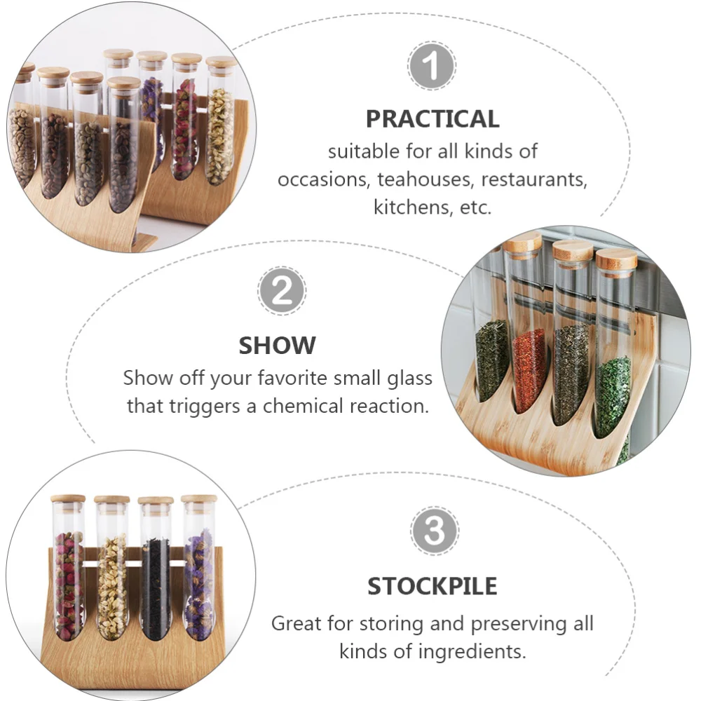 

1 Set Display Rack Wooden Rack with Four Transparent Coffee Bean Bottles