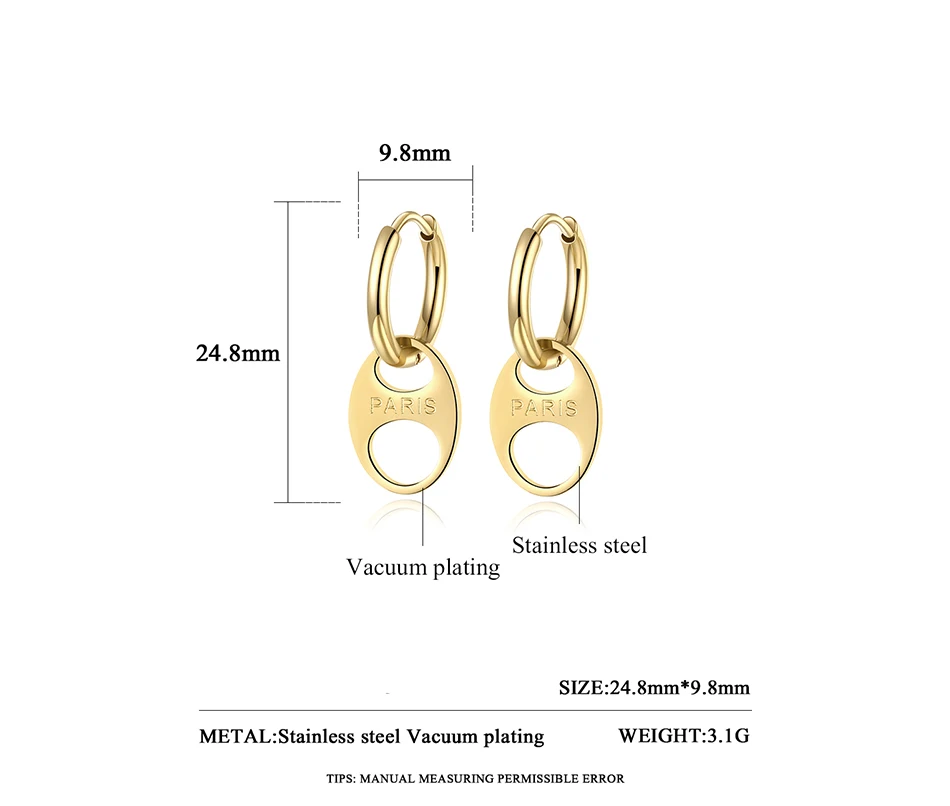 

Yoiumit Latest 2021 Small Hoop Dangle Clip-on Earrings for Women Stainless Steel Letter Earing