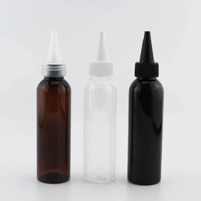 

50pc 120ml Empty Black Plastic Liquid Container With Pointed Mouth Cap Lotion PET Bottles 4OZ With Screw Cap Cosmetic Packaging
