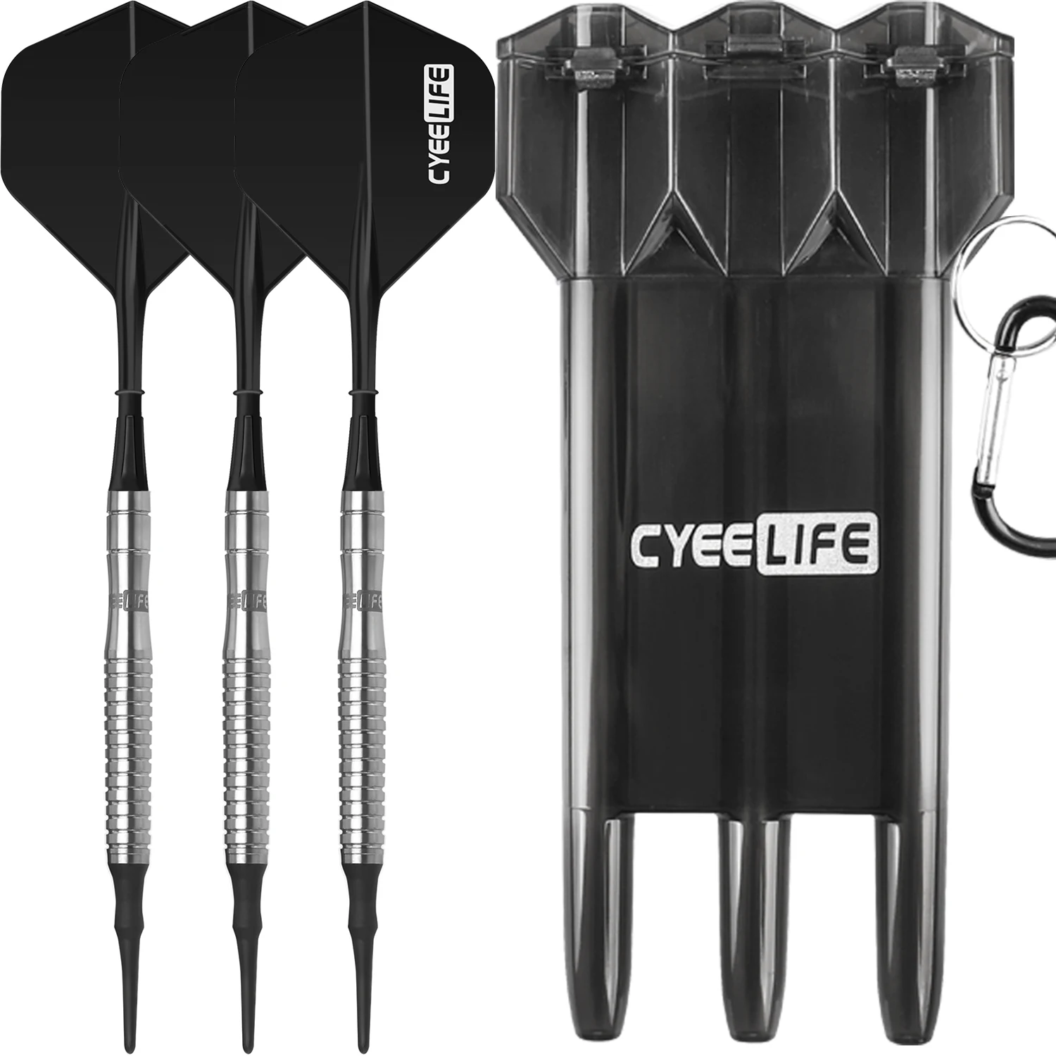 

CyeeLife 90% Tungsten soft tip darts 16/18/20g set with carry case Blue&Black New Flights,60pcs Plastic points