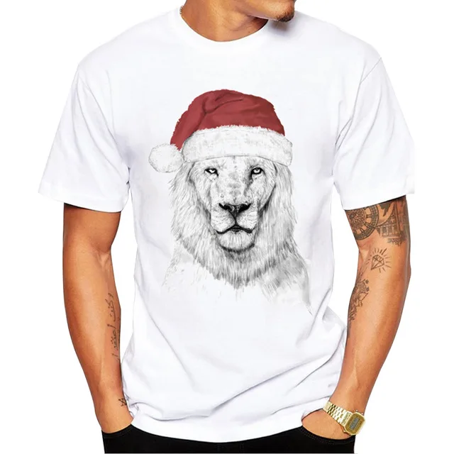 Мужская футболка с принтом Санта-панды/льва/динозавра 2018 хипстерские