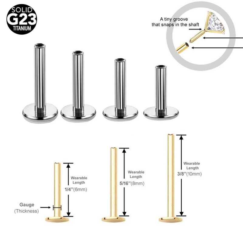 5Pcs 14G-20G Plug-in Base G23 Titanium Steel Base for Labret Lip Piercing Ring Earring Base Lip Piercing Accessory Body Jewelry