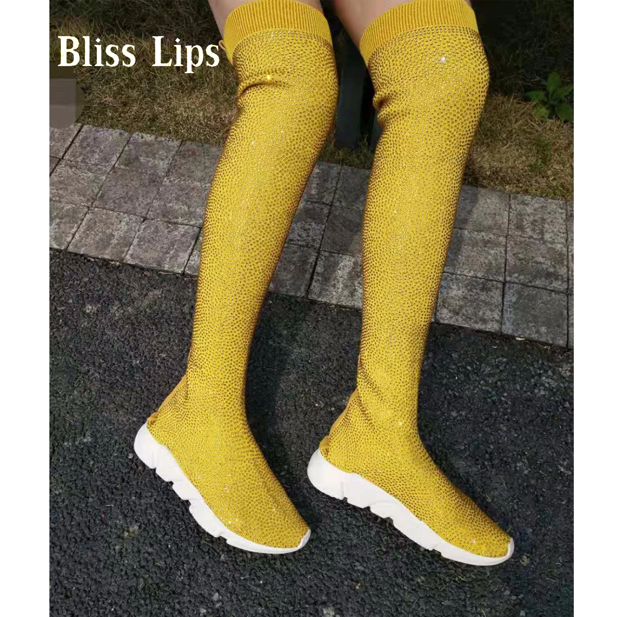 Вязаные кроссовки-носки с кристаллами спортивные ботинки на плоской подошве