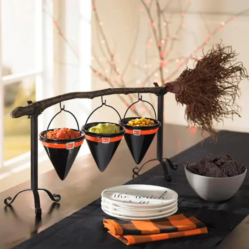

Halloween Witch Hat Snack Bowl Stand Home Party Witch Hat Snack Bowl Shelf Decoration Device Adorable Broomstick SnackBowl Stand