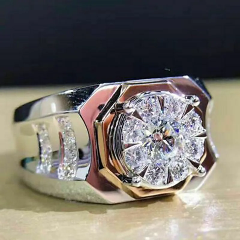 

Luxury Silver Plated Zircon Men's Business Ring Wedding Engagement Ring Exquisite Jewelry Christmas Anniversary Gift Size 6-13