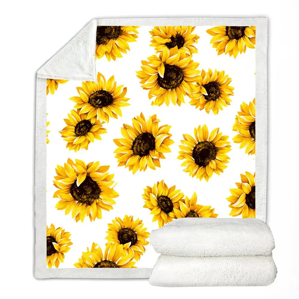 Одеяло с подсолнухом шерпа цветочный плюшевый плед для детей белое пушистое