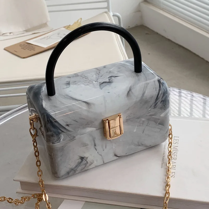 

Square Box Party Handbag For Women Purses Clutch Bag Marbling Shoulder Chain Bag Female Tote Crossbody Bag Wedding Pouch