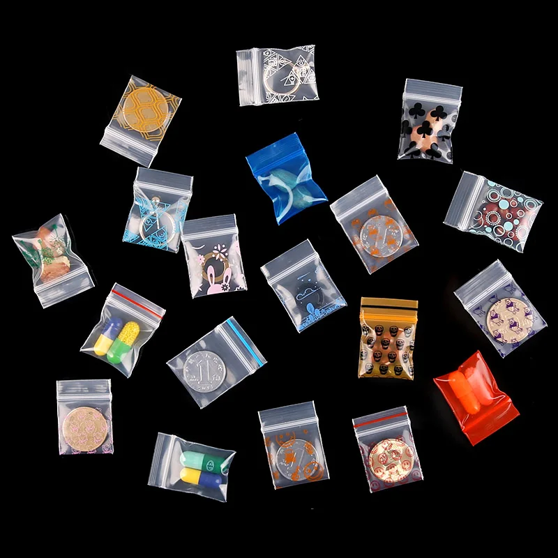 

500pcs 2x2.8cm Thick Transparent Small Size Mini Button Bag Color Jewelry Bag Powder Bag Sack Plastic Seal Reusable Ziplock Bag