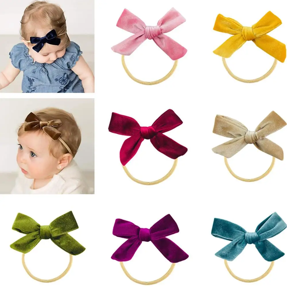 23 шт./лот бархатный бант ручной работы с нейлоновой повязкой для маленьких