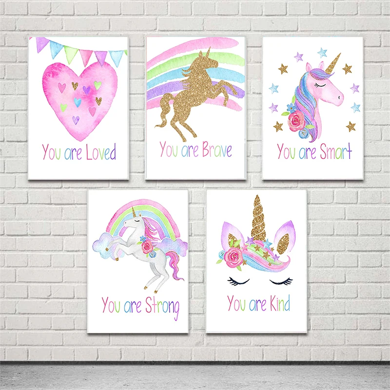 

Nordic Simple Cartoon Unicorn Rainbow Heart Canvas Painting Poster Print Wall Art Picture Home Decor Children's Room Decoration