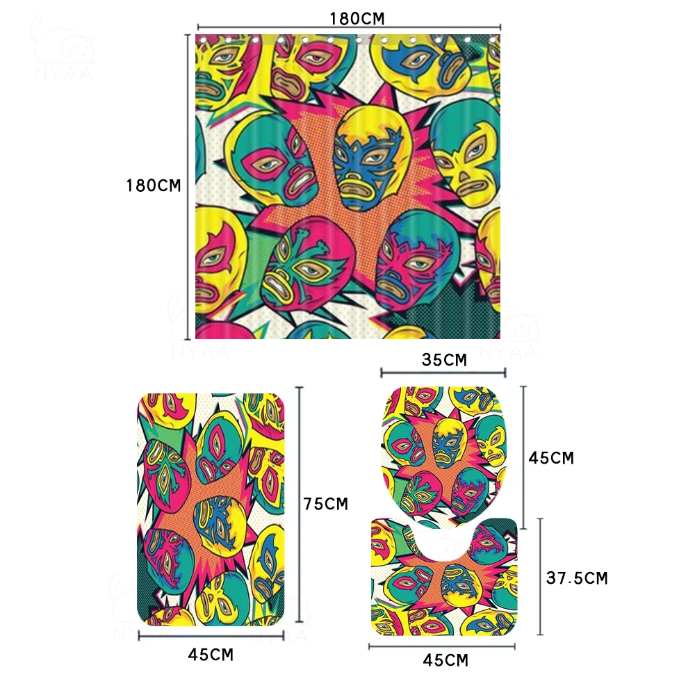 Занавески для ванной 4 шт. яркие водонепроницаемые с изображением мексиканского