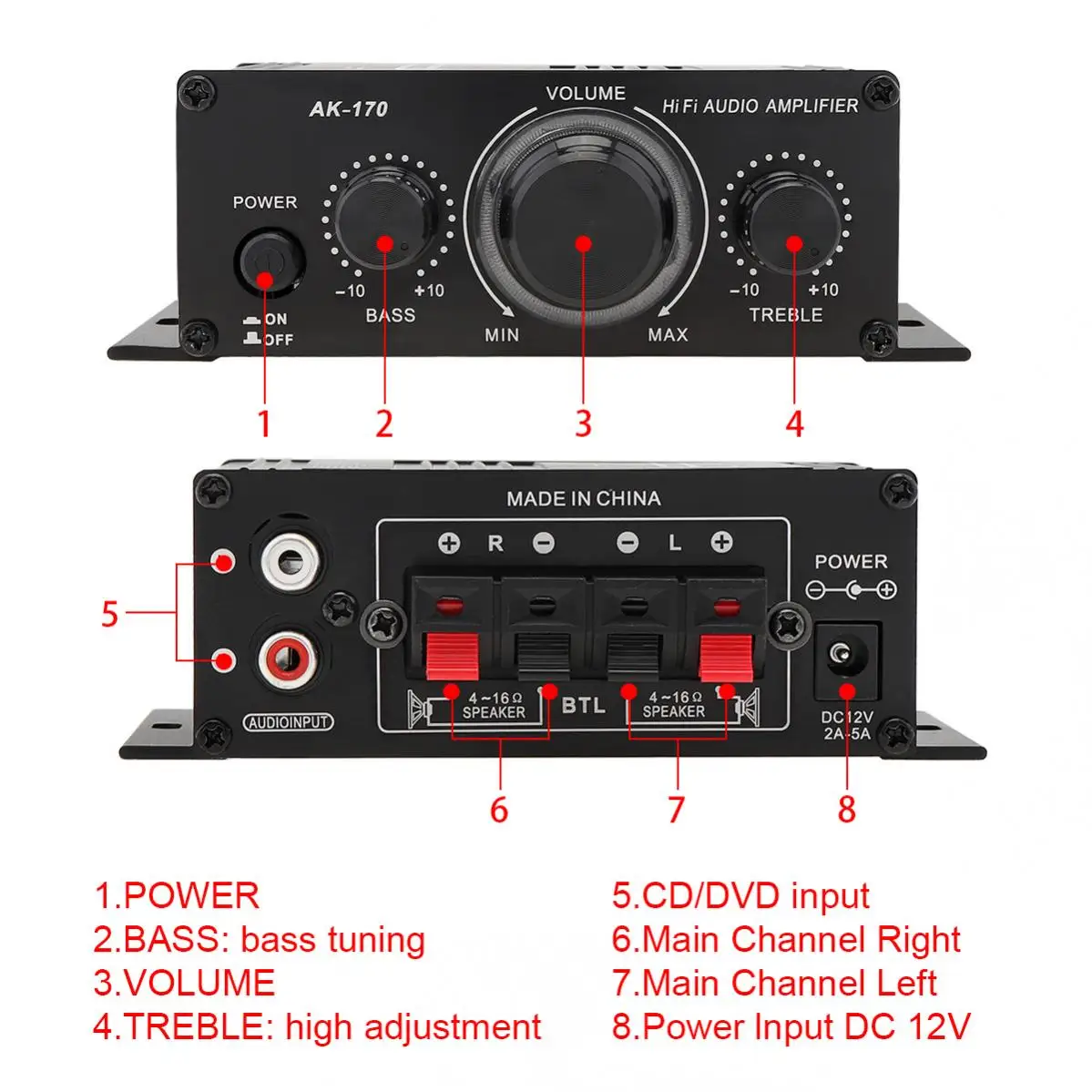 Усилитель мощности AK170 2x20 Вт 2 канала Bluetooth USB/SD | Автомобили и мотоциклы
