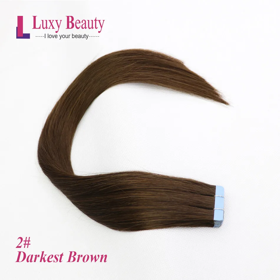 LuxyBeauty 14 дюймов 1.5 г / шт. Лента В Наращивание Человеческих Волос Человеческих Волос Реми Прямой Односторонний Уток Кожи Волос На Клеи 8 Цветов - Цвет: #2