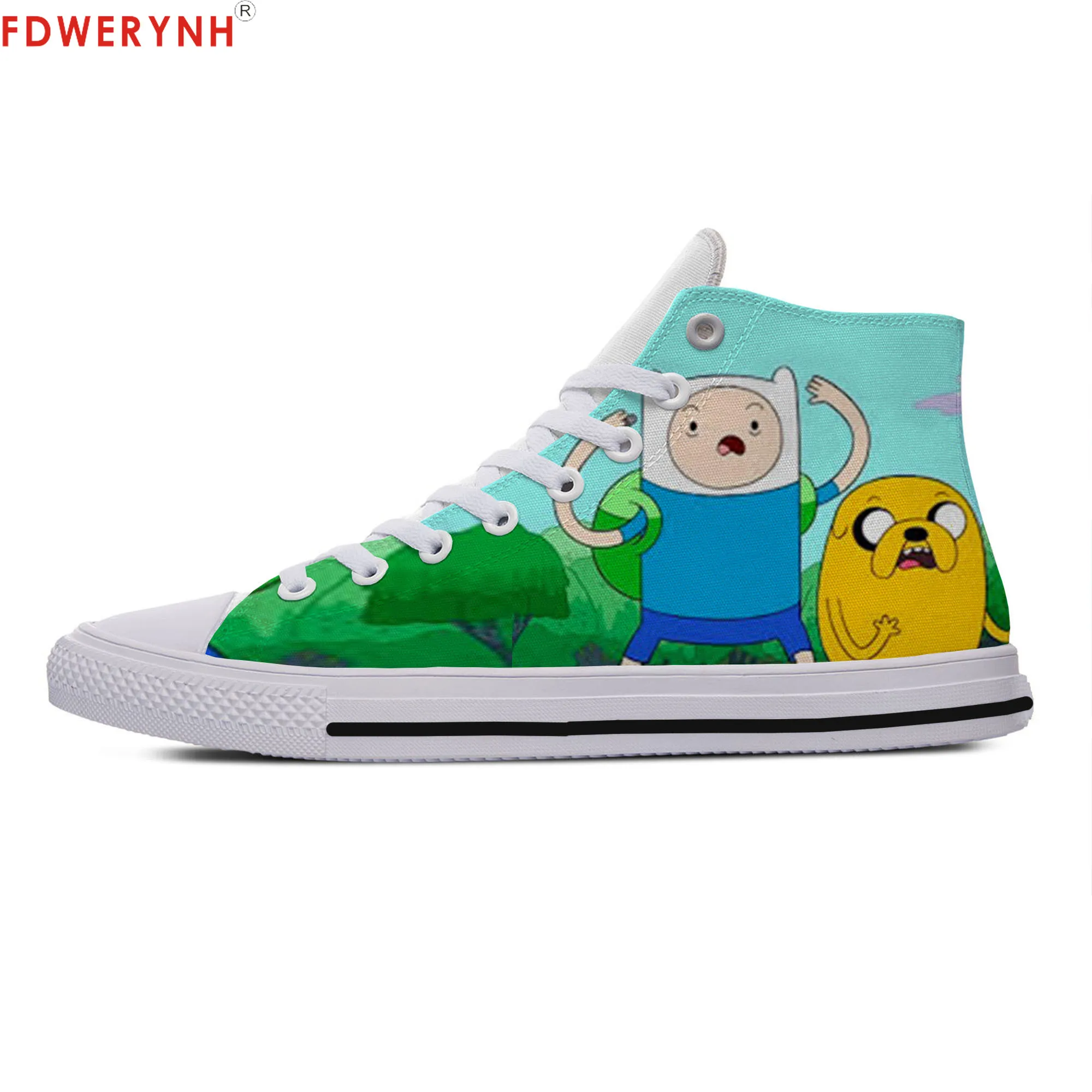 

Men Walking Customized Canvas Shoes Cute For Adventure Time High Top Shoes Independent Design Women Breathable Custom Shoes