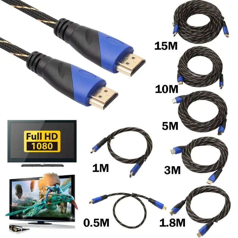 Новый Плетеный HDMI совместимый кабель V1.4 AV HD 3D для PS3 Xbox HDTV 1 м 15 метров 1080P|Кабели HDMI|