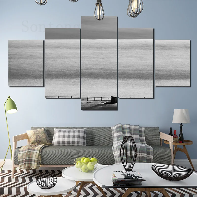 

Canvas Painting Sea Waves Gray Tone Wall Stickers Art Light Luxury Decorative Painting Simple Style Modern Living Room