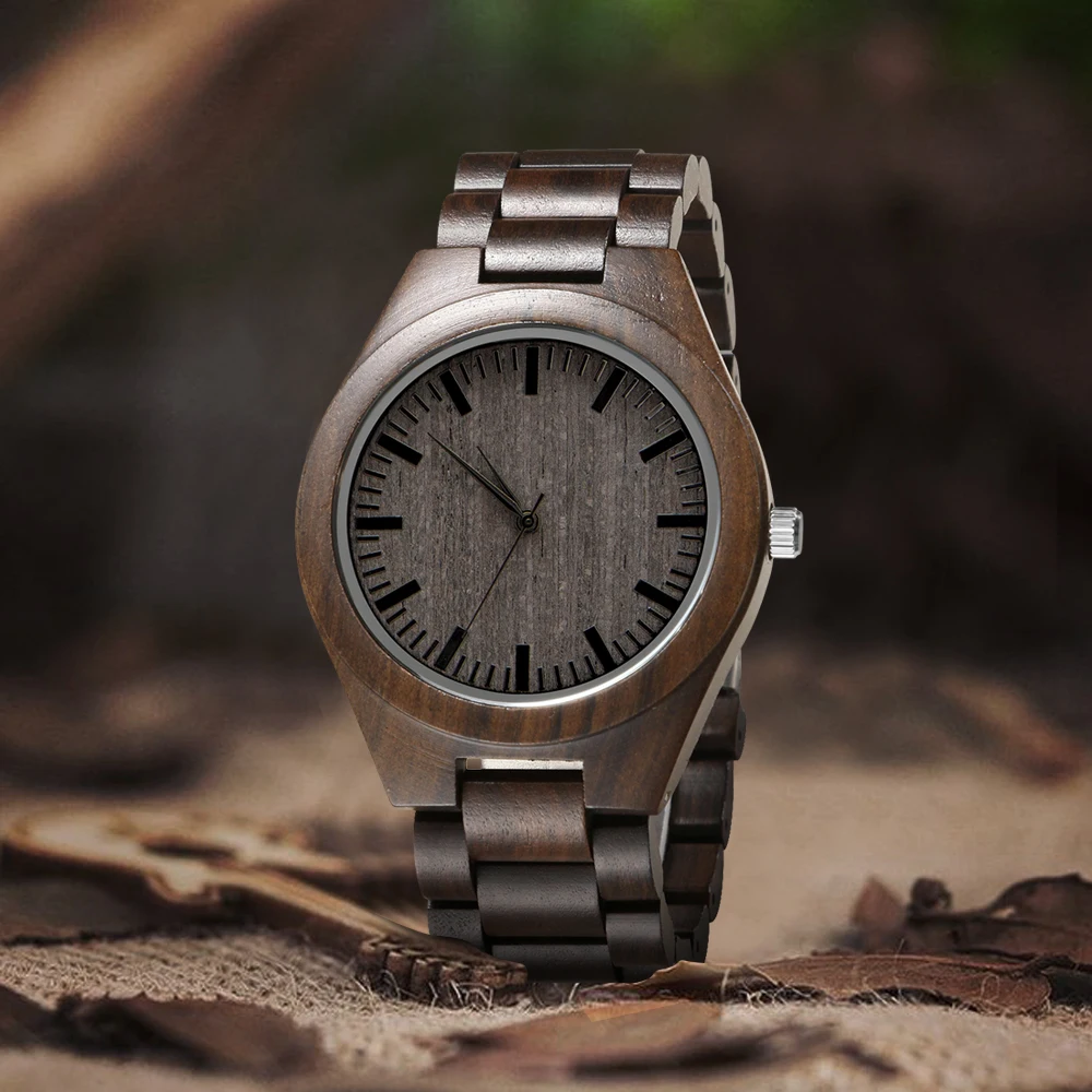 Мужские часы ручной работы с натуральным эбеновым деревом креативные