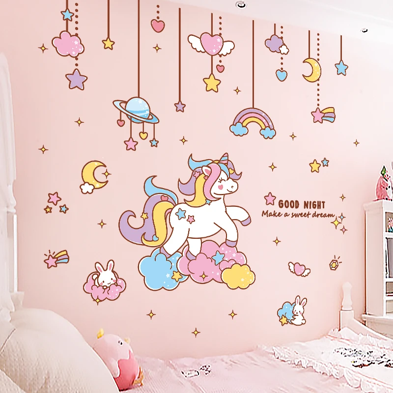 Мультяшная симпатичная Наклейка на стену в форме единорога декор для детской
