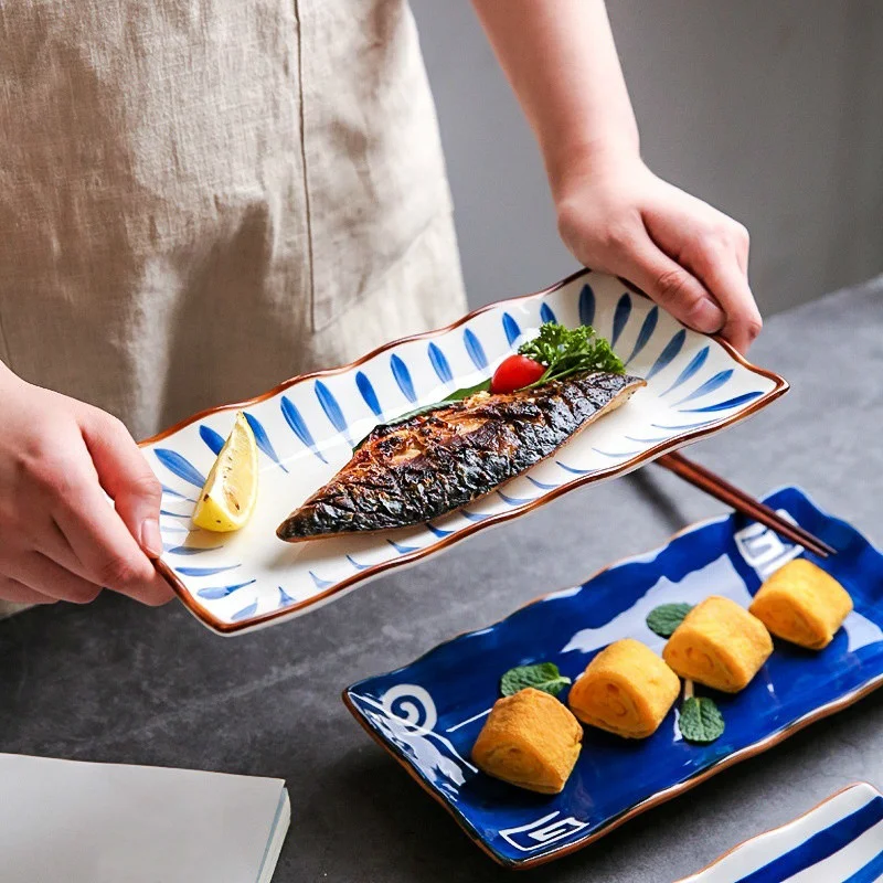 Utensílios de Mesa Estilo Japonês Hefeng Sushi Placa Retangular Casa Criativa Cerâmica Prato Peixe Lanche Pratos Jantar